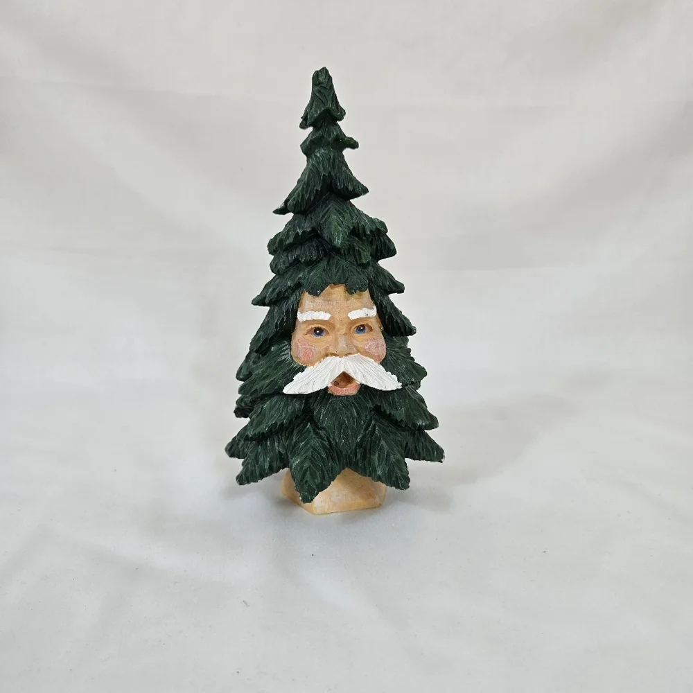 Dept 56 Santa Face Christmas Tree Resin Carved Evergreen Pine Retired 7 1/2